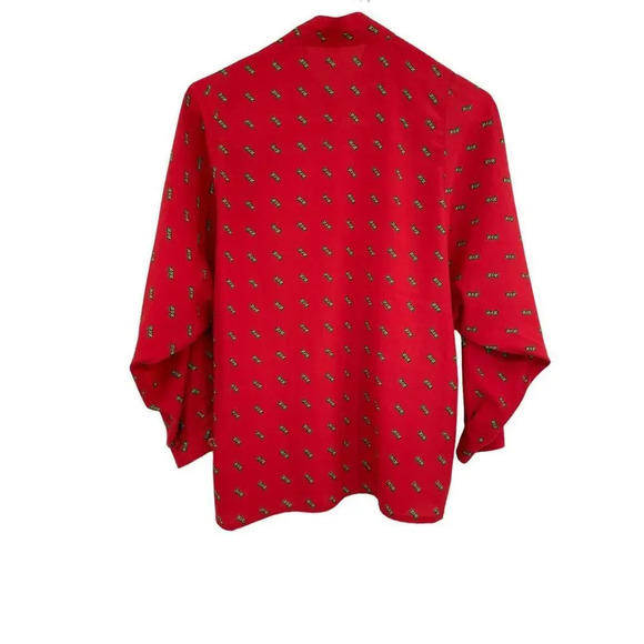 Vintage Rodier Paris Womens Blouse Bow Tie Red Batwing size 40 US 10 - Picture 5 of 12